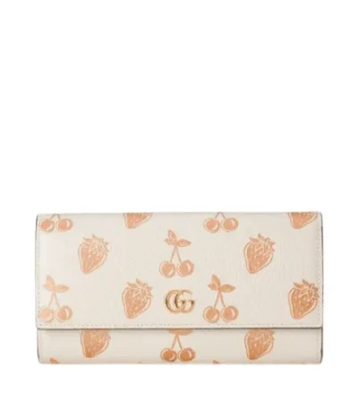 gucci long wallet gg marmont metallic print strawberry and cherry beige 19cm 8xvgb