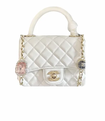 gucci mini flap bag with top handle bijoux chain white 18cm 9wopj