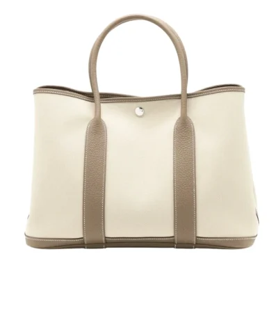 hermes garden party 30 handbag canvas etoupe 30cm giqzd