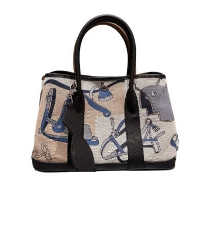 hermes garden party leather handbag black 30cm of689