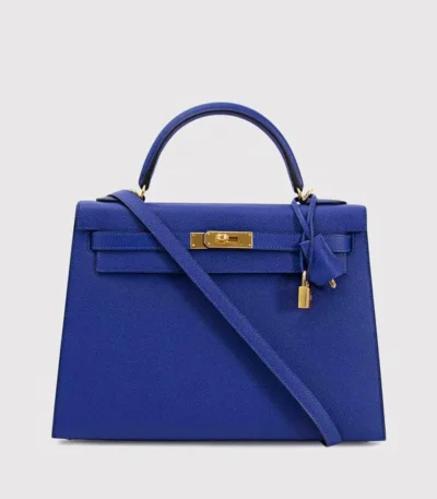 hermes kelly 25 gold hardware epsom leather blue electric mnsha