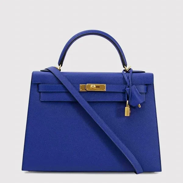 Hermes Kelly 25 Gold Hardware Epsom Leather Blue Electric