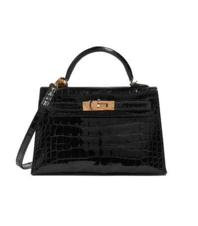 hermes kelly alligator gold buckle black 22cm 6jkps