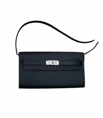 hermes kelly pochette boxcalf silver hardware black 23cm jryex