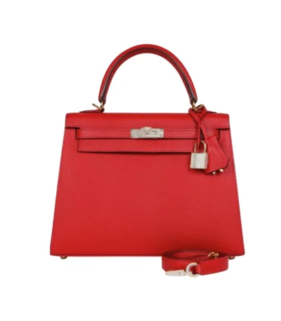 hermes kelly sellier 25 casaque epsom rouge with silver hardware in 25cm q8rk4
