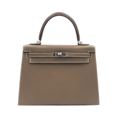 hermes kelly sellier epsom silver hardware etoupe 22cm dgnuv