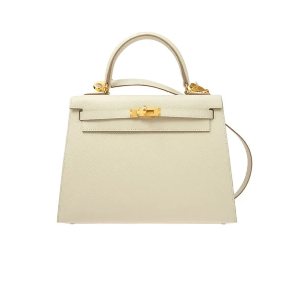 Hermes Kelly White Sellier Rouge Epsom Gold Hardware 25Cm
