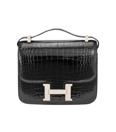 hermes mini constance 19 shiny alligator palladium hardware black 19cm 3tnls