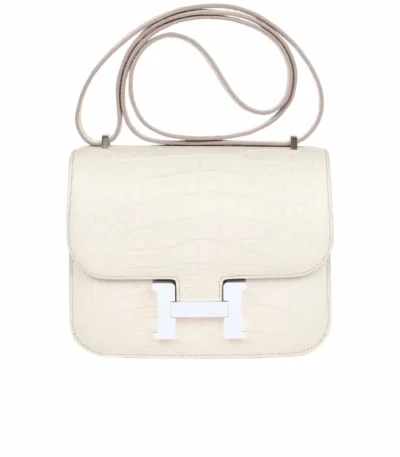 hermes mini constance 19 shiny alligator palladium hardware white 19cm tqcq4