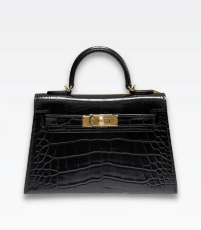 hermes mini kelly crocodile gold toned hardware black 19cm zff8a