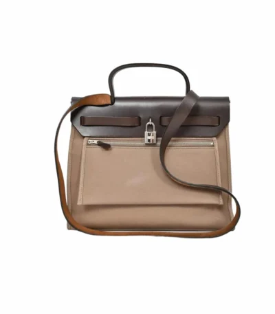 hermes toile herbag zip tote bag dark brown 31cm als1p