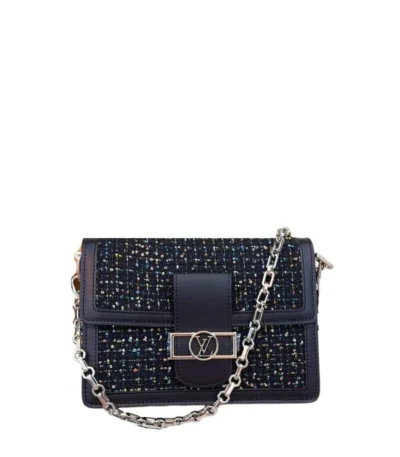 louis vuitton dauphine tweed bag silver hardware black 25cm yynlu