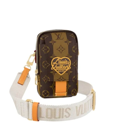 louis vuitton flap double phone pouch monogram stripes brown canvas 18cm ubldr