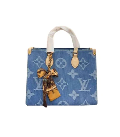 louis vuitton onthego lv monogram denim tote bag light blue 25cm 0ers7