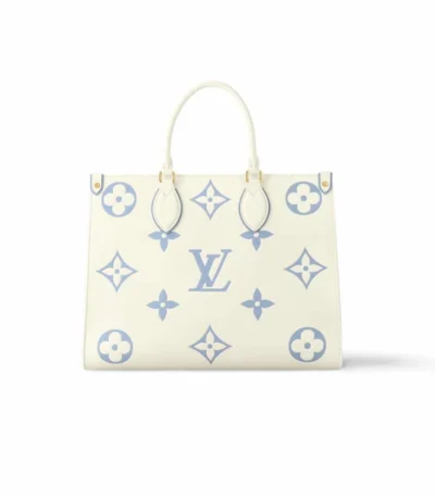 louis vuitton onthego mm bag latte and candy blue 34cm dv1et