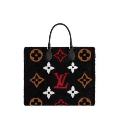 louis vuitton onthego monogram teddy fleece black and red 40cm y7qzw