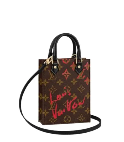 louis vuitton petit sac plat monogram brown and red 17cm fslop