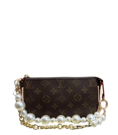 louis vuitton pochette accessoires with pearl chain monogram brown 20cm 1epwy