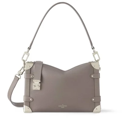 louis vuitton side trunk mm grained calf leather taupe grey 23cm twzda