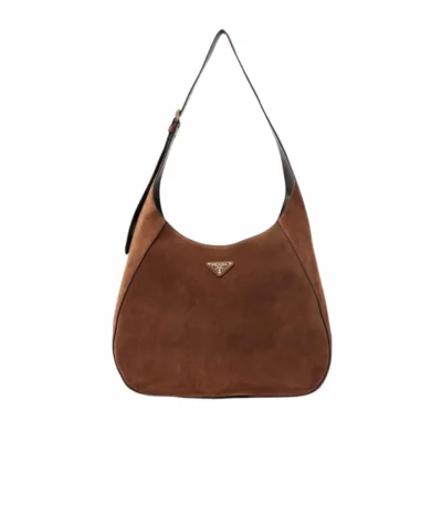 prada large suede shoulder bag cocoa brown 34cm rmeox