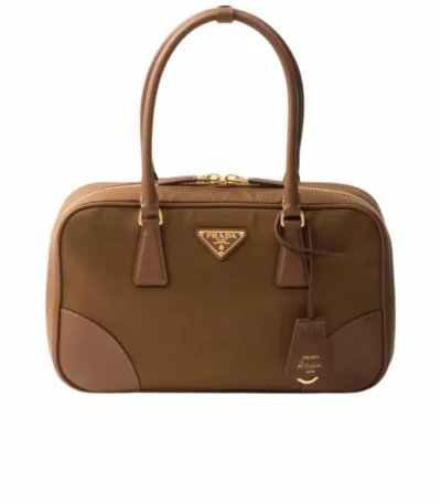prada re edition 1978 medium re nylon and saffiano leather two handle bag cork beige 30cm tawhb