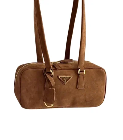 prada suede shoulder bag cocoa brown 29cm ptv0a