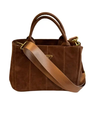 prada torebka torba suede tote bag cocoa brown 30cm ba9rt