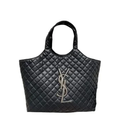 saint laurent icare shopping bag in quilted lambskin black silver 40cm m2gbb