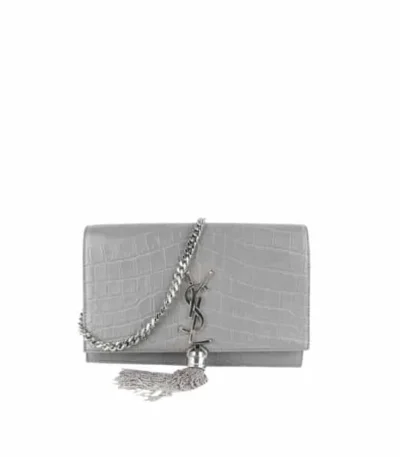 saint laurent kate monogram shoulder bag crocodile gray 20cm lxtby