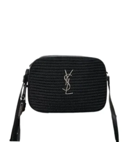 saint laurent lou camera bag in raffia and smooth leather black 24cm opfvu