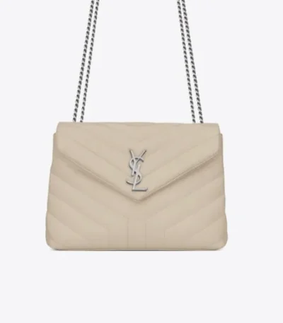saint laurent loulou small chain bag in matelass y leather white silver 23cm we1hn