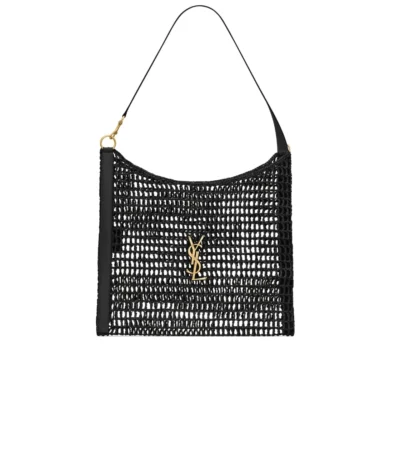 saint laurent oxalis in raffia crochet and leather black 41cm yihst