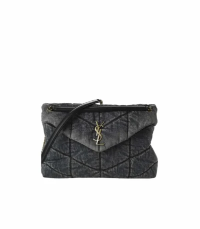 saint laurent puffer medium in suede and denim black 30cm 6f794
