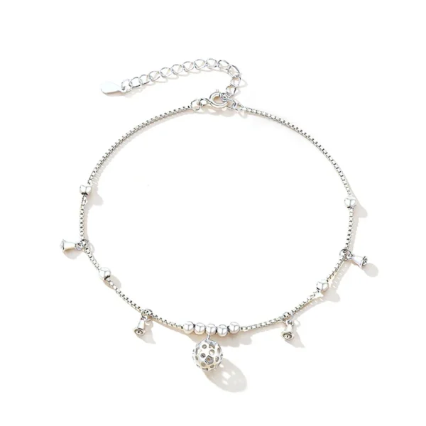 Elegant Palace Bell Anklet in White Gold-Finish Sterling Silver – A Delicate, Trendy Design for Women