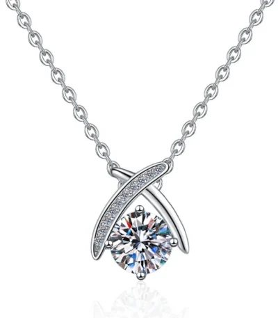 Elegant 1 Carat Fishtail Cross Pendant Necklace in White Gold Plated 925 Sterling Silver 1