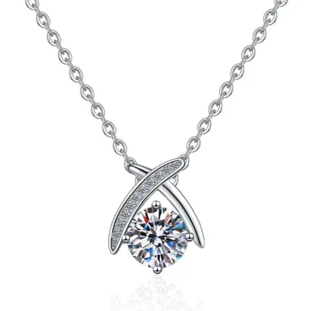 Elegant 1 Carat Fishtail Cross Pendant Necklace in White Gold Plated 925 Sterling Silver 1