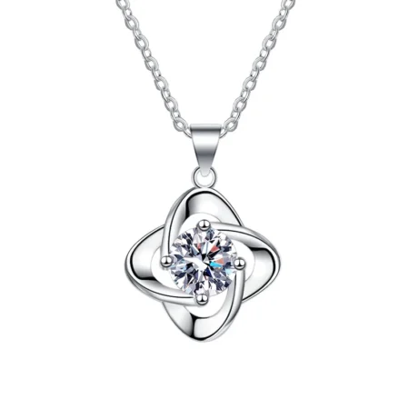 Elegant 1 Carat Four Leaf Clover Pendant Necklace in S925 Sterling Silver for Women 1