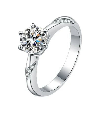 Elegant 1 Carat Moissanite Ring – Classic Crown Setting in Platinum Plated S925 Sterling Silver for Women 1