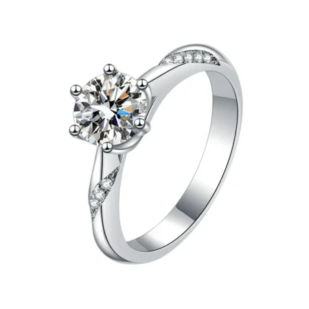 Elegant 1 Carat Moissanite Ring – Classic Crown Setting in Platinum Plated S925 Sterling Silver for Women 1