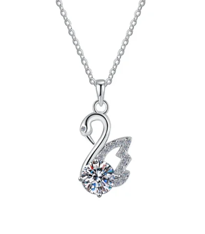 Elegant 1 Carat Swan Pendant Necklace in S925 Sterling Silver for Women – A Unique Light Luxury Design 1