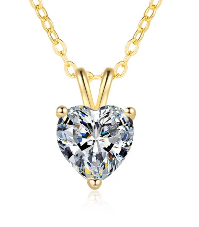 Elegant 2 Carat Heart Shaped Pendant Necklace in 18K Gold Plated S925 Sterling Silver 1