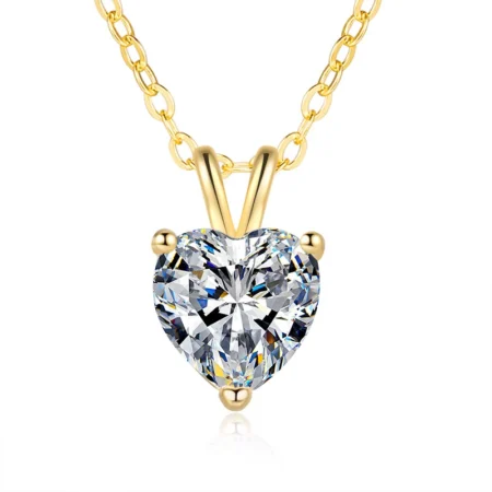 Elegant 2 Carat Heart Shaped Pendant Necklace in 18K Gold Plated S925 Sterling Silver 1