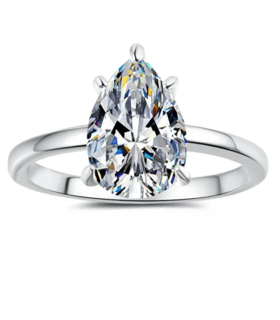 Elegant 2 Carat Pear Shaped Moissanite Ring in 18K Gold Plated 925 Sterling Silver 1