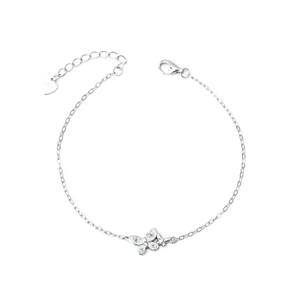 Elegant Butterfly & Flower Bracelet in White Gold-Finish S925 Sterling Silver – A Romantic for Women