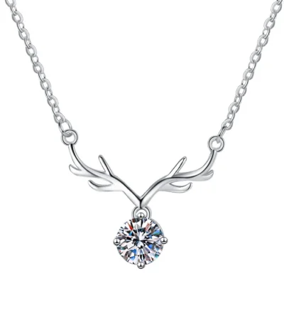 Elegant Deer Antler Pendant Necklace with a White Gold Finish 1