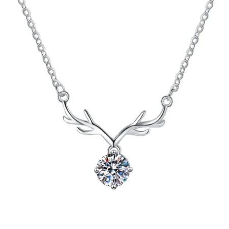 Elegant Deer Antler Pendant Necklace with a White Gold Finish 1