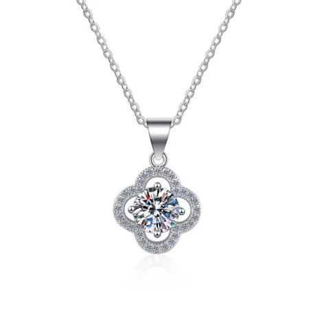 Elegant Four Leaf Clover Clavicle Necklace – 1 Carat Pendant in 925 Sterling Silver 1