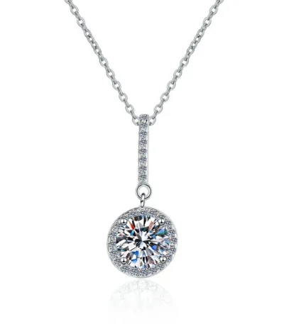 Elegant Geometric Round Pendant Necklace in White Gold Plated S925 Sterling Silver for Women 1