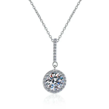 Elegant Geometric Round Pendant Necklace in White Gold Plated S925 Sterling Silver for Women 1
