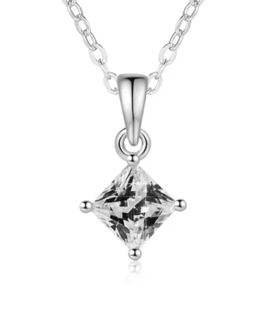 Elegant Princess Cut Pendant Necklace in White Gold Plated – A Versatile Minimalist Design 1